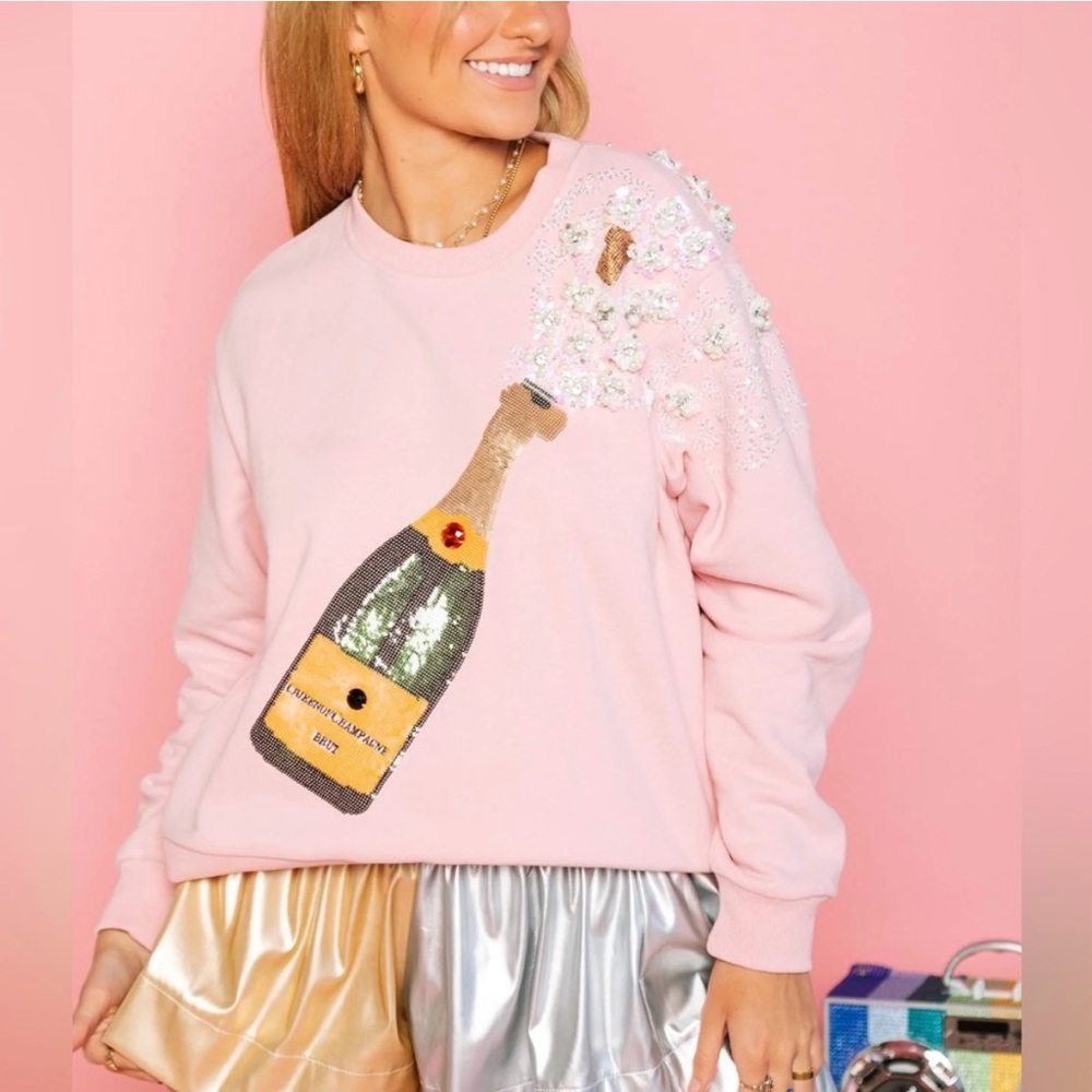 QUEEN OF SPARKLES POPPING CHAMPAGNE SWEATSHIRT PINK